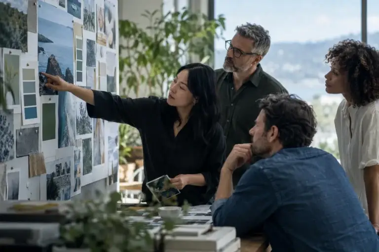 Creative team reviewing a brand mood board
